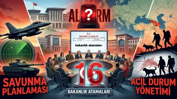 Resmi Gazete'de yayımlanan karar ile 16 bakanlıkta kurulan Acil Durumlar ve Savunma Planlaması başkanlıklarını temsil eden bilgilendirici görsel